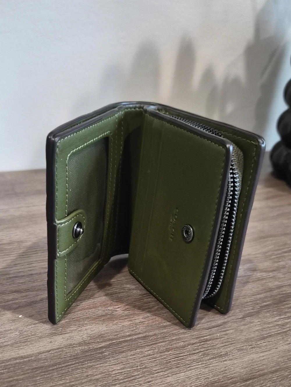 Coach Men's Patchwork Leather Card Wallet in Olive Green and Black